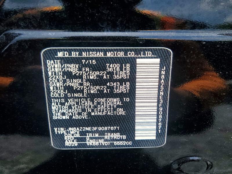 2015 Infiniti Qx80 მანქანა იყიდება აუქციონზე, vin: JN8AZ2NE3F9087671, აუქციონის ნომერი: 54626736
