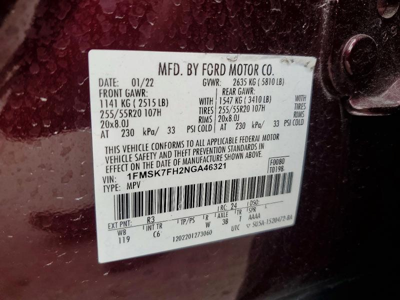 Aukcja sprzedaży 2022 Ford Explorer, vin: 1FMSK7FH2NGA46321, numer aukcji: 53006066