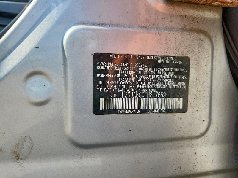 2015 Subaru Forester მანქანა იყიდება აუქციონზე, vin: JF2SJABC0FH817659, აუქციონის ნომერი: 53268276