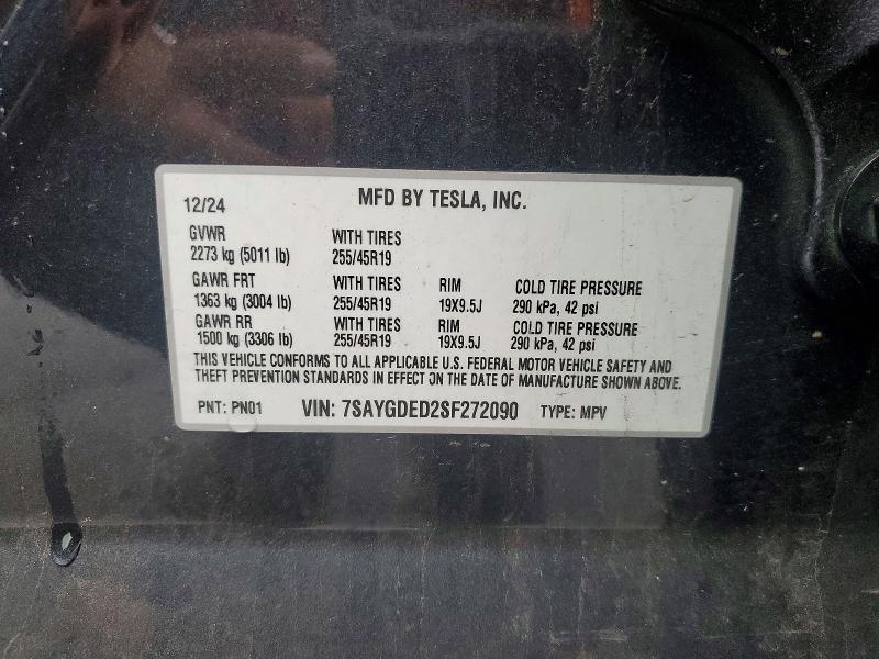 2025 Tesla Model Y მანქანა იყიდება აუქციონზე, vin: 7SAYGDED2SF272090, აუქციონის ნომერი: 54650186