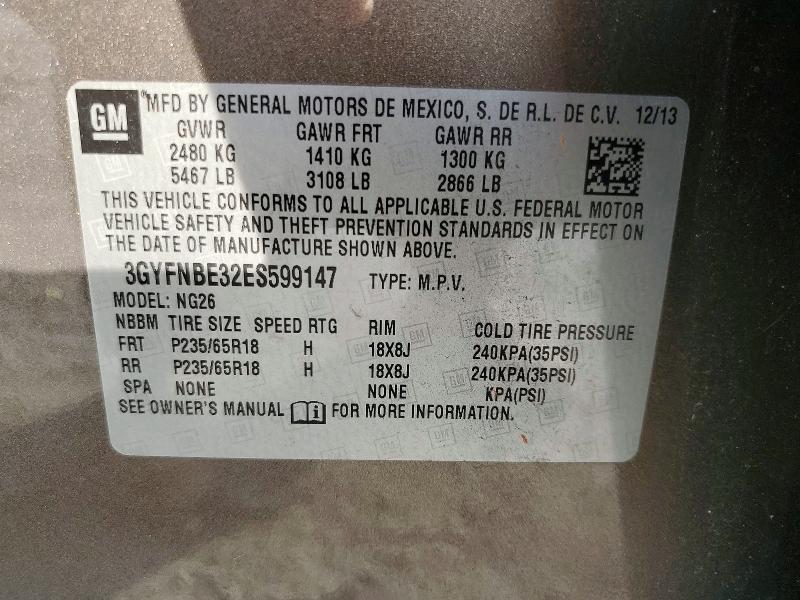 54125586 :رقم المزاد ، 3GYFNBE32ES599147 vin ، 2014 Cadillac Srx مزاد بيع