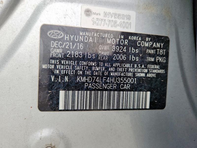 Продаж на аукціоні авто 2017 Hyundai Elantra, vin: KMHD74LF4HU355001, номер лоту: 54894666