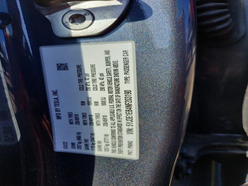 Продаж на аукціоні авто 2022 Tesla Model 3, vin: 5YJ3E1EB4NF203190, номер лоту: 53912946