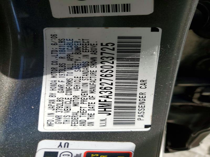 53410566 :رقم المزاد ، JHMFA36276S023725 vin ، 2006 Honda Civic مزاد بيع