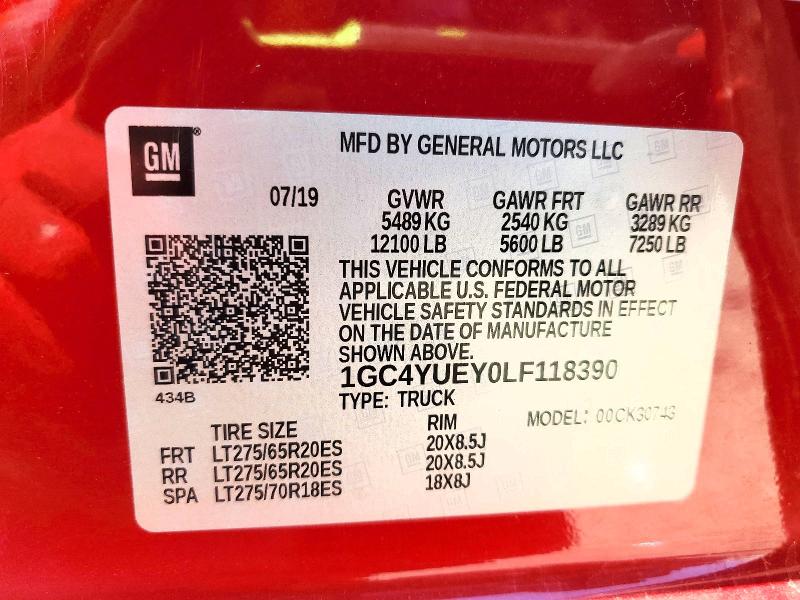 53566146 :رقم المزاد ، 1GC4YUEY0LF118390 vin ، 2020 Chevrolet Silverado مزاد بيع