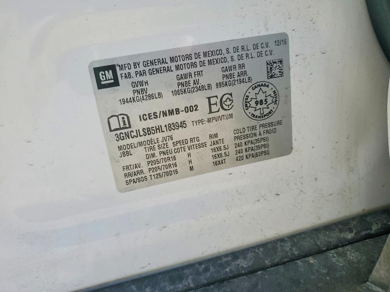 Продажа на аукционе авто 2017 Chevrolet Trax, vin: 3GNCJLSB5HL183945, номер лота: 54396566