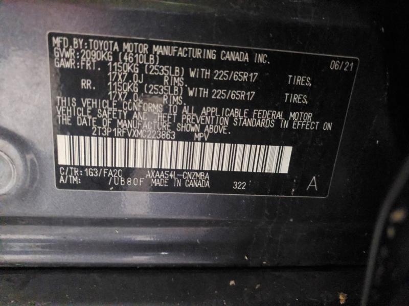 Продажа на аукционе авто 2021 Toyota Rav4, vin: 2T3P1RFVXMC223863, номер лота: 52139906
