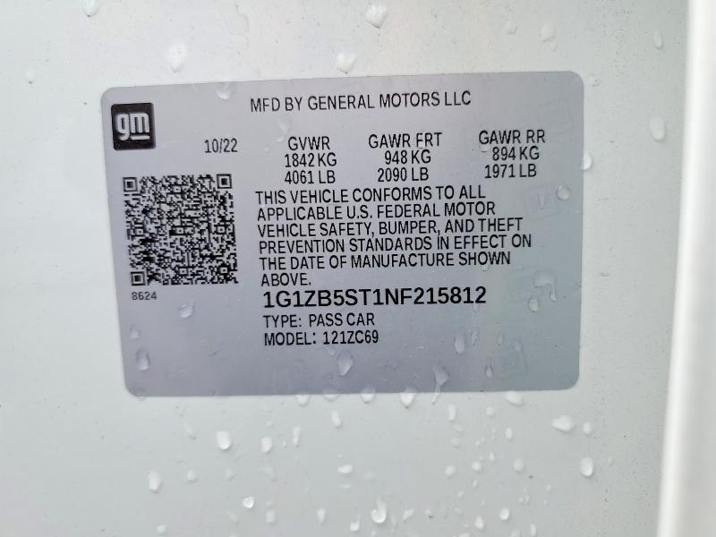 54523166 :رقم المزاد ، 1G1ZB5ST1NF215812 vin ، 2022 Chevrolet Malibu مزاد بيع