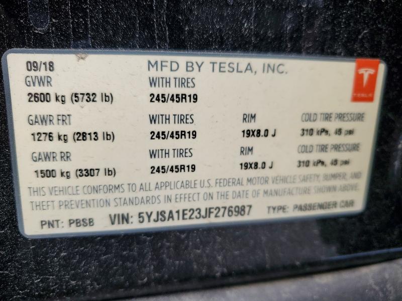 55045946 :رقم المزاد ، 5YJSA1E23JF276987 vin ، 2018 Tesla Model S مزاد بيع