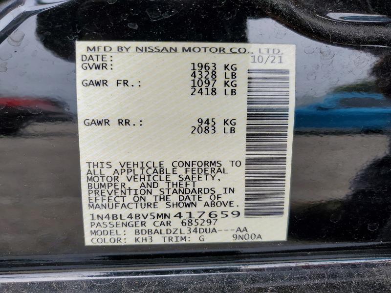 Продаж на аукціоні авто 2021 Nissan Altima, vin: 1N4BL4BV5MN417659, номер лоту: 53990606