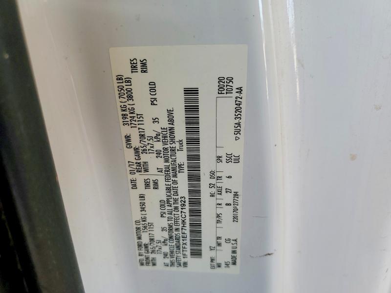 2017 Ford F150 მანქანა იყიდება აუქციონზე, vin: 1FTFX1EF7HKC71923, აუქციონის ნომერი: 52405066