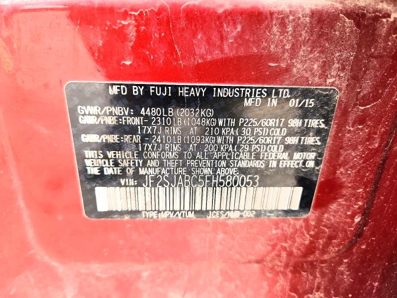 Продажа на аукционе авто 2015 Subaru Forester, vin: JF2SJABC5FH580053, номер лота: 54677056
