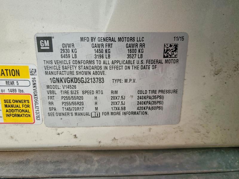 Продаж на аукціоні авто 2016 Chevrolet Traverse, vin: 1GNKVGKD5GJ213783, номер лоту: 52245526