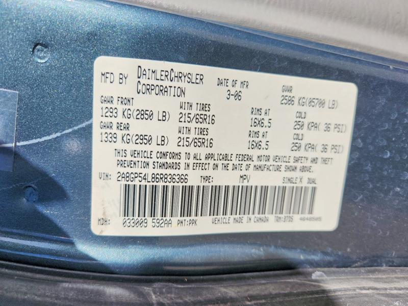 Продажа на аукционе авто 2006 Chrysler Town & Country, vin: 2A8GP54L86R836366, номер лота: 53321356