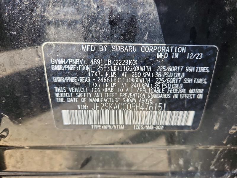 Aukcja sprzedaży 2024 Subaru Forester, vin: JF2SKACC0RH476151, numer aukcji: 51573316
