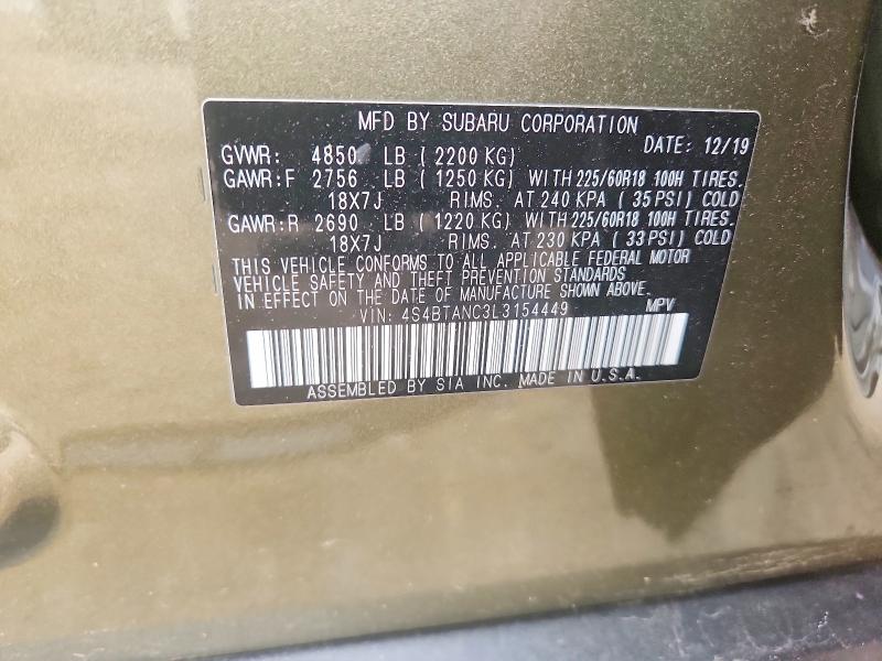 Aukcja sprzedaży 2020 Subaru Outback, vin: 4S4BTANC3L3154449, numer aukcji: 52957206