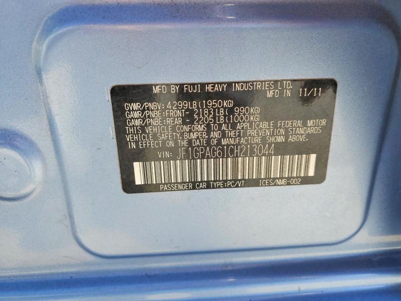 Aukcja sprzedaży 2012 Subaru Impreza, vin: JF1GPAG61CH213044, numer aukcji: 52804306