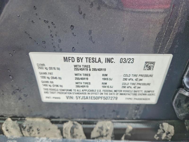 Продаж на аукціоні авто 2023 Tesla Model S, vin: 5YJSA1E50PF507279, номер лоту: 53885716