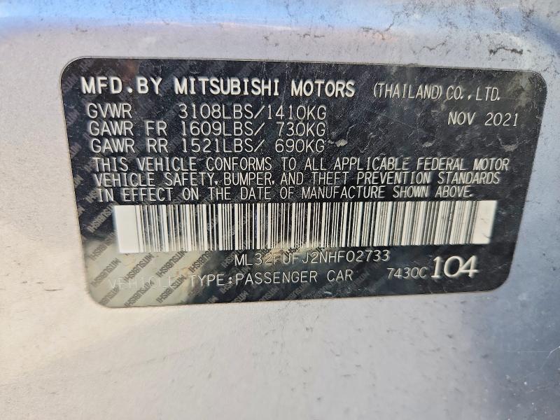 Продаж на аукціоні авто 2022 Mitsubishi Mirage, vin: ML32FUFJ2NHF02733, номер лоту: 53819786