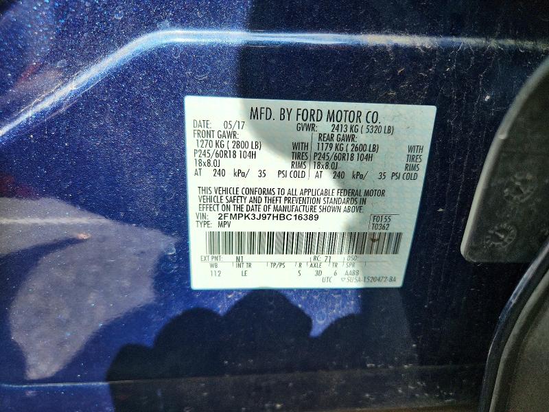 2017 Ford Edge მანქანა იყიდება აუქციონზე, vin: 2FMPK3J97HBC16389, აუქციონის ნომერი: 52188146