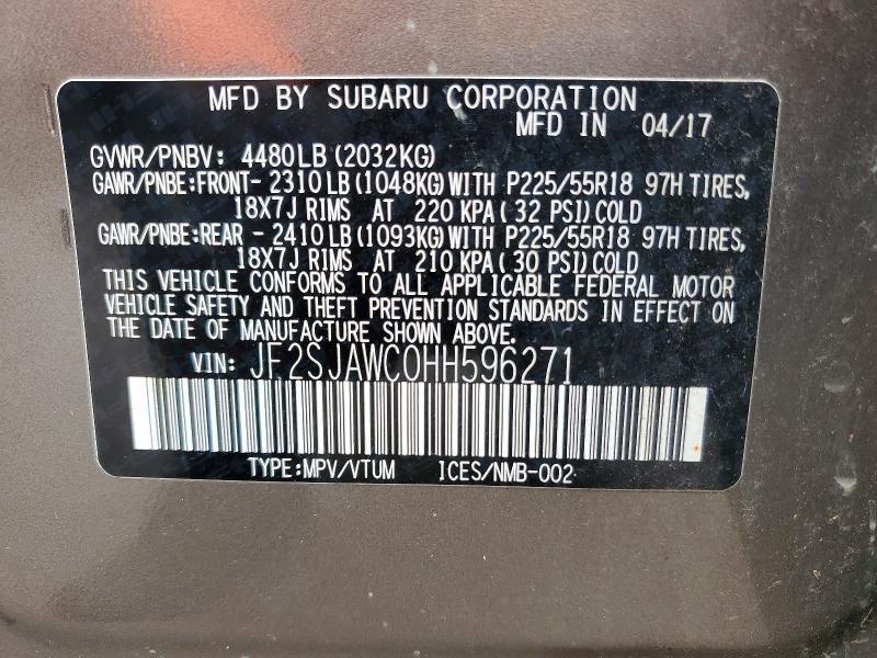 Aukcja sprzedaży 2017 Subaru Forester, vin: JF2SJAWC0HH596271, numer aukcji: 53539666