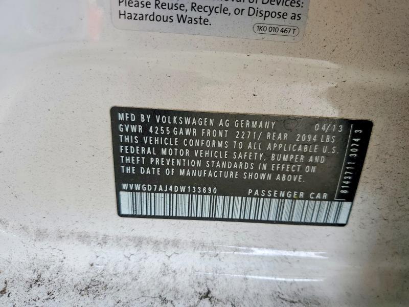 52332606 :رقم المزاد ، WVWGD7AJ4DW133690 vin ، 2013 Volkswagen Gti مزاد بيع