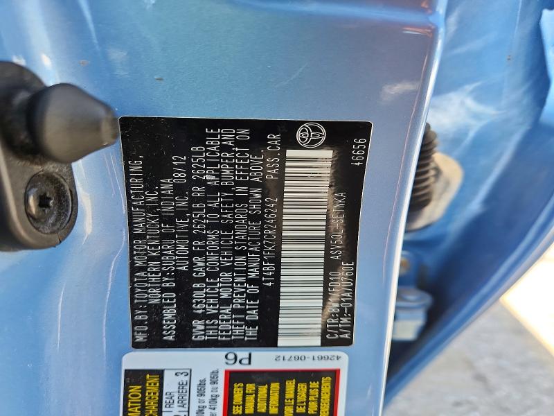 2012 Toyota Camry მანქანა იყიდება აუქციონზე, vin: 4T4BF1FK7CR246242, აუქციონის ნომერი: 52490676