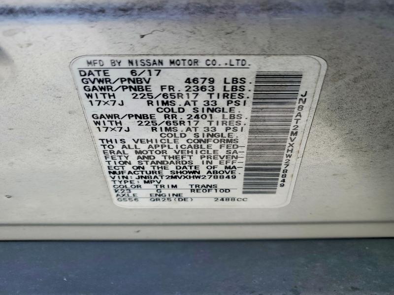 2017 Nissan Rogue მანქანა იყიდება აუქციონზე, vin: JN8AT2MVXHW278849, აუქციონის ნომერი: 54139646