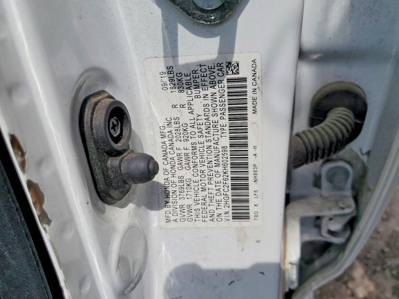 55320746 :رقم المزاد ، 2HGFC2F62KH602598 vin ، 2019 Honda Civic مزاد بيع