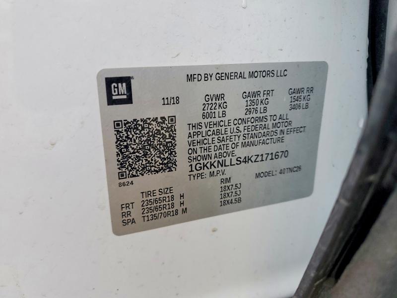 2019 Gmc Acadia მანქანა იყიდება აუქციონზე, vin: 1GKKNLLS4KZ171670, აუქციონის ნომერი: 52581606