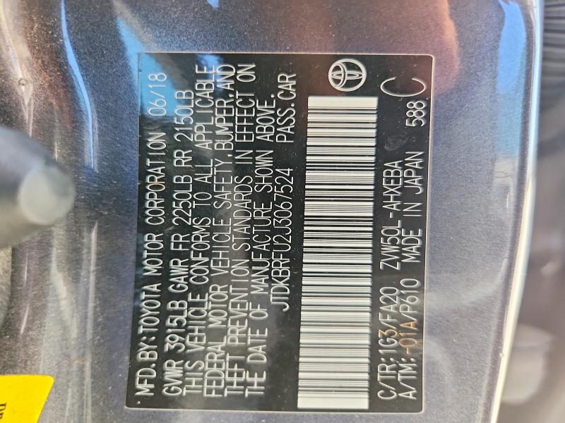 Aukcja sprzedaży 2018 Toyota Prius, vin: JTDKBRFU2J3067524, numer aukcji: 53063296