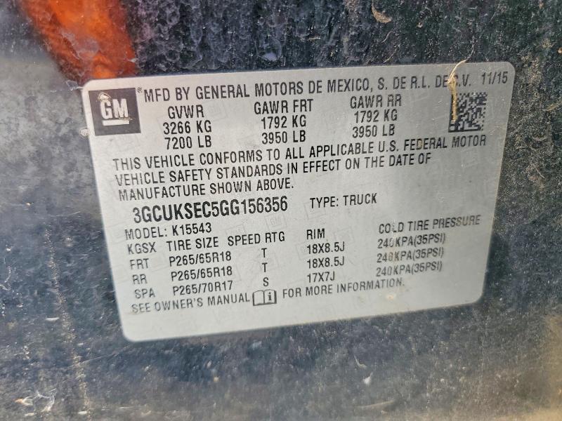 Aukcja sprzedaży 2016 Chevrolet Silverado, vin: 3GCUKSEC5GG156356, numer aukcji: 53910916