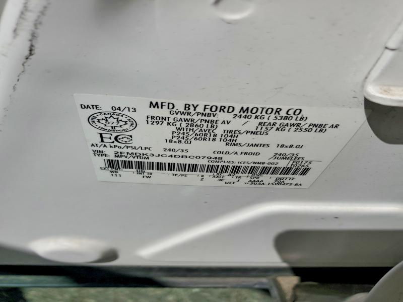 53802076 :رقم المزاد ، 2FMDK3JC4DBC07948 vin ، 2013 Ford Edge مزاد بيع