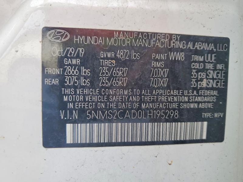 Продаж на аукціоні авто 2020 Hyundai Santa Fe, vin: 5NMS2CAD0LH195298, номер лоту: 52591456