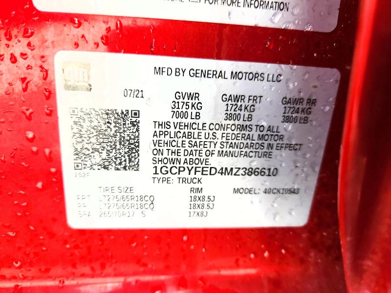 Aukcja sprzedaży 2021 Chevrolet Silverado, vin: 1GCPYFED4MZ386610, numer aukcji: 54274566