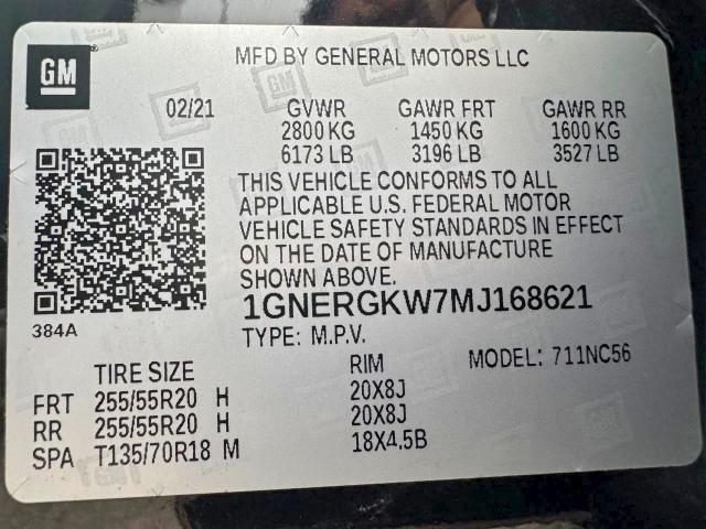 2021 Chevrolet Traverse მანქანა იყიდება აუქციონზე, vin: 1GNERGKW7MJ168621, აუქციონის ნომერი: 55028356