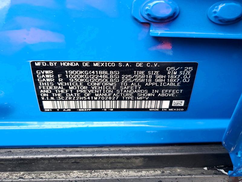 2026 Honda Hr-v მანქანა იყიდება აუქციონზე, vin: 3CZRZ2H54TM702827, აუქციონის ნომერი: 53302996