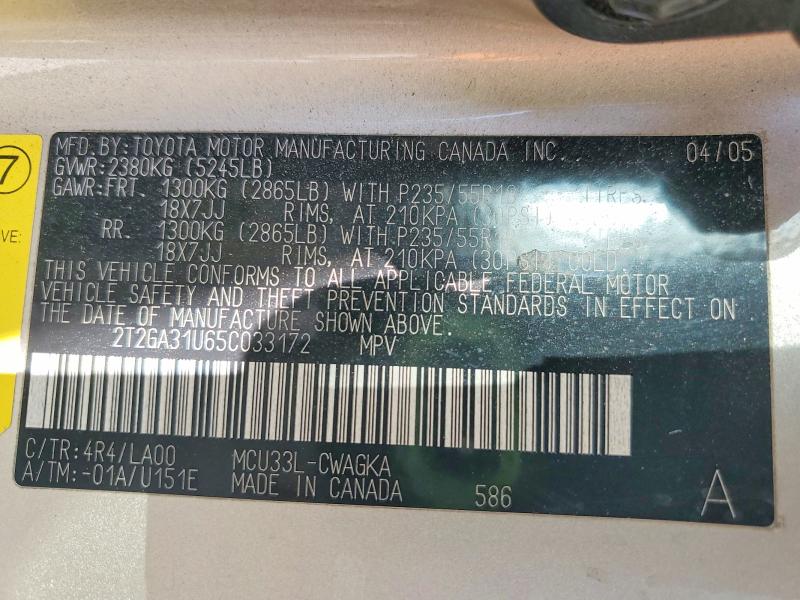 53511186 :رقم المزاد ، 2T2GA31U65C033172 vin ، 2005 Lexus Rx مزاد بيع