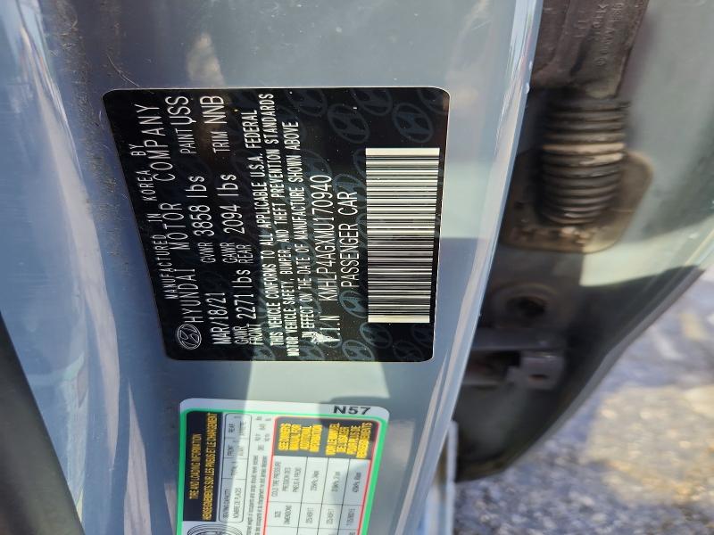 2021 Hyundai Elantra მანქანა იყიდება აუქციონზე, vin: KMHLP4AGXMU170940, აუქციონის ნომერი: 53428336