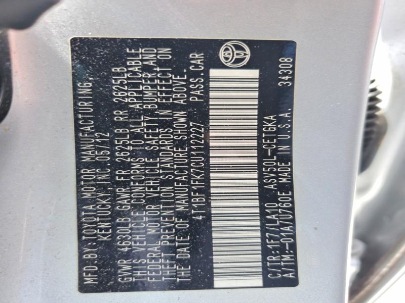 Auction sale of the 2012 Toyota Camry, vin: 4T1BF1FK7CU112227, lot number: 54753276