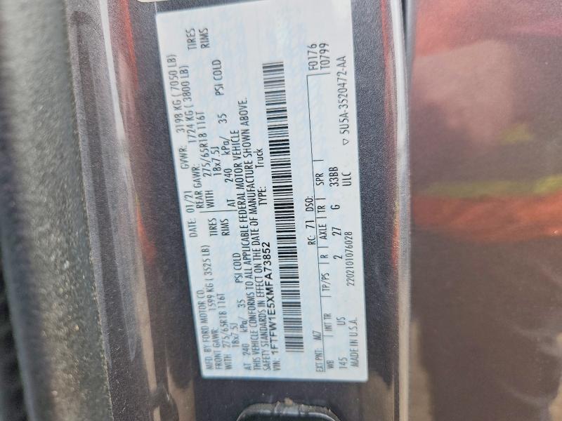 Продаж на аукціоні авто 2021 Ford F150, vin: 1FTFW1E5XMFA73852, номер лоту: 51647726