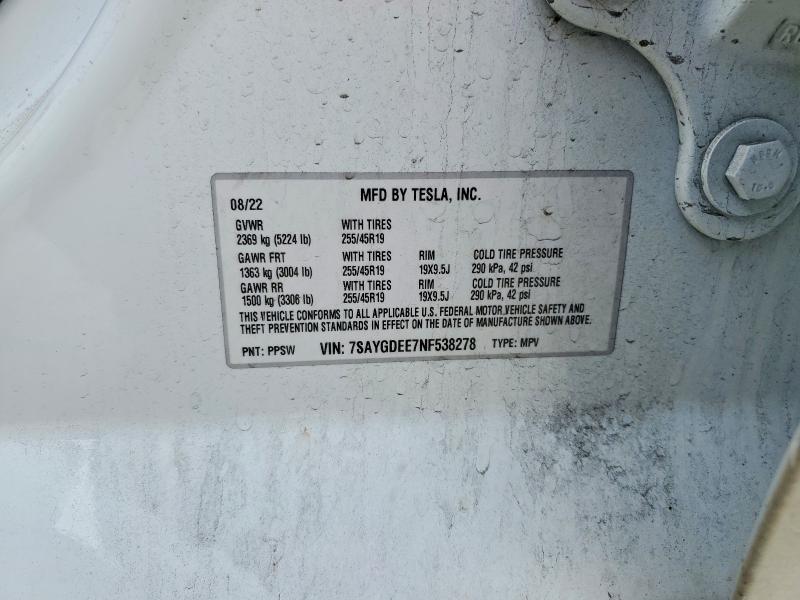 Auction sale of the 2022 Tesla Model Y, vin: 7SAYGDEE7NF538278, lot number: 55373306