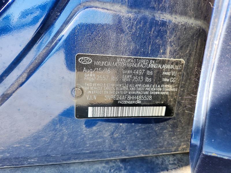 53207726 :رقم المزاد ، 5NPE24AF8HH485528 vin ، 2017 Hyundai Sonata مزاد بيع