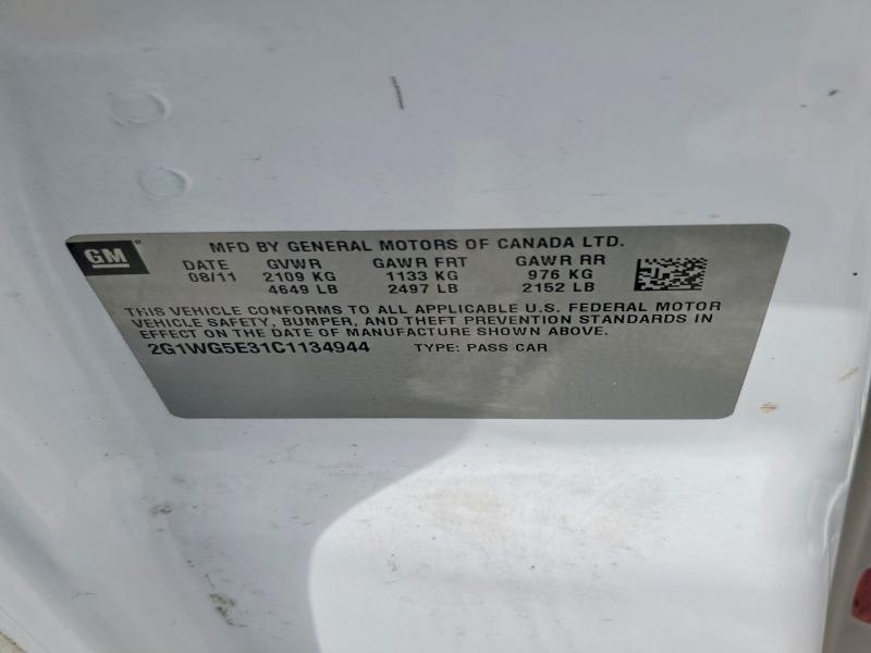 Продаж на аукціоні авто 2012 Chevrolet Impala, vin: 2G1WG5E31C1134944, номер лоту: 54656556