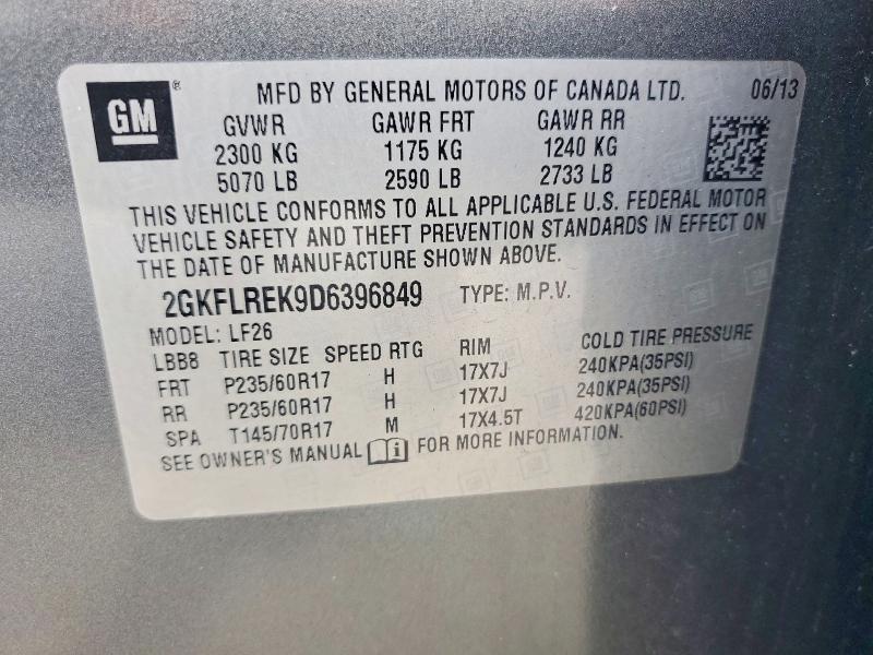 53791556 :رقم المزاد ، 2GKFLREK9D6396849 vin ، 2013 Gmc Terrain مزاد بيع