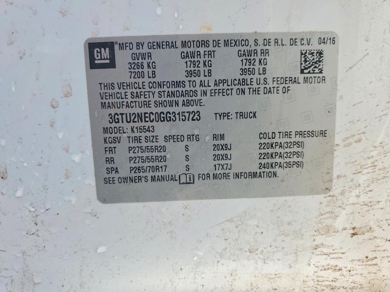 54316566 :رقم المزاد ، 3GTU2NEC0GG315723 vin ، 2016 Gmc Sierra مزاد بيع