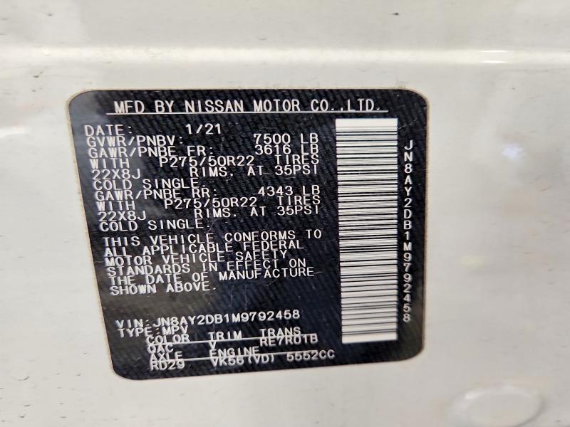 Aukcja sprzedaży 2021 Nissan Armada, vin: JN8AY2DB1M9792458, numer aukcji: 53401336