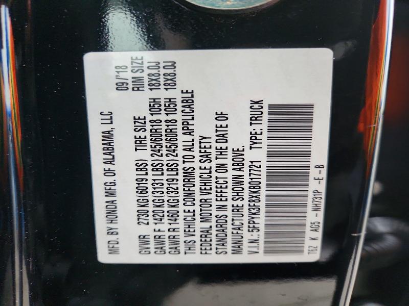 51035646 :رقم المزاد ، 5FPYK3F8XKB017721 vin ، 2019 Honda Ridgeline مزاد بيع