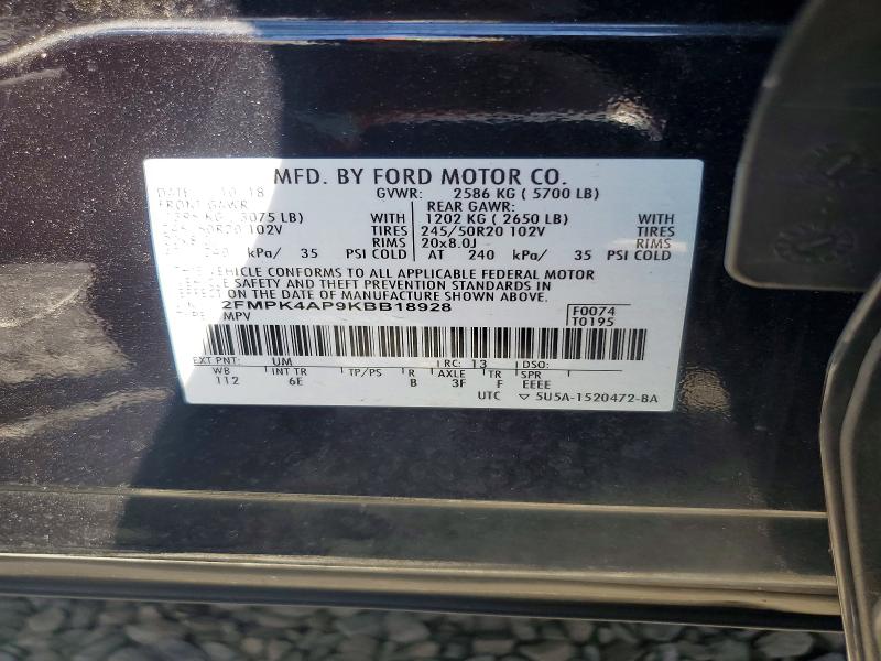 Продажа на аукционе авто 2019 Ford Edge, vin: 2FMPK4AP9KBB18928, номер лота: 55354006