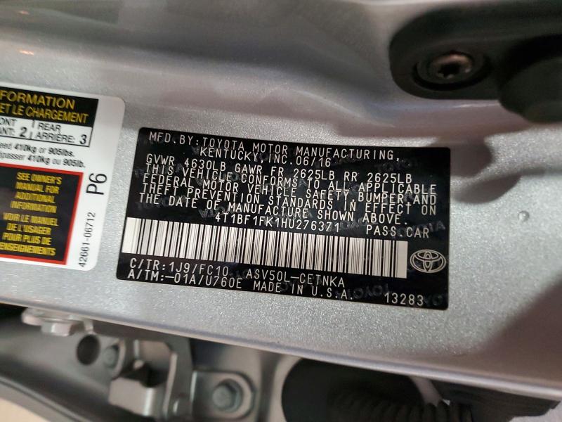 52848666 :رقم المزاد ، 4T1BF1FK1HU276371 vin ، 2017 Toyota Camry مزاد بيع